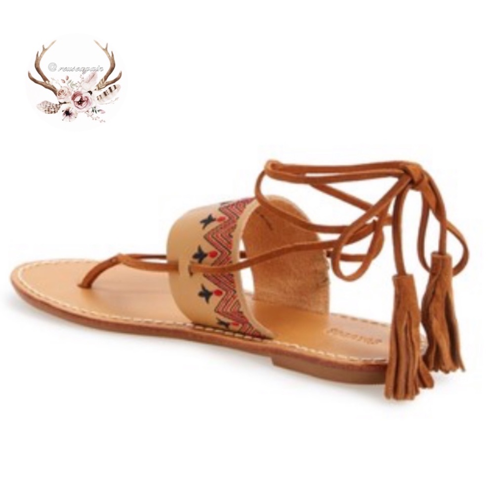 Soludos Leather Tassel Wrap Sandals NIB - Picture 2 of 4